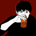  1boy anh_konge anime_coloring boy drink drunk highres illustrator japanese_clothes lonely looking_ahead night picking_up sad saw shadow solo wide-eyed 
