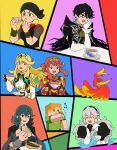  alex_(minecraft) arms_(game) bag bangs banjo-kazooie bayonetta bayonetta_(character) bayonetta_2 black_hair blonde_hair blue_eyes blue_hair bowl_cut breasts byleth_(fire_emblem) byleth_(fire_emblem)_(female) corrin_(fire_emblem) corrin_(fire_emblem)_(female) fire_emblem fire_emblem:_three_houses fire_emblem_fates food gem glasses hat headpiece highres kazooie_(banjo-kazooie) manakete min_min_(arms) minecraft mythra_(massive_melee)_(xenoblade) mythra_(xenoblade) pointy_ears pyra_(xenoblade) short_hair simple_background spirit_(super_smash_bros.) super_smash_bros. swept_bangs tiara xenoblade_chronicles_(series) xenoblade_chronicles_2 ya_tudoki15 