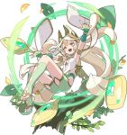  1girl armlet armpits arms_up artist_request ass aura bangs bare_shoulders bike_shorts blonde_hair bracelet branch brooch cape clothing_cutout crown emerald_(gemstone) esterielle_(world_flipper) flat_chest floating floating_object full_body gem glowing gold gold_trim green_legwear half-closed_eyes happy highres jewelry kneehighs leaf long_hair looking_down low_wings neon_trim non-web_source official_art outstretched_arms parted_bangs pointy_ears red_eyes see-through sidelocks smile solo stirrup_legwear toeless_legwear transparent_background v-shaped_eyebrows very_long_hair white_cape wind wings world_flipper yellow_headwear yellow_wings 