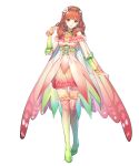  1girl alternate_costume bangs bare_shoulders bridal_gauntlets cape celica_(fire_emblem) detached_collar dress earrings fire_emblem fire_emblem_echoes:_shadows_of_valentia fire_emblem_heroes flower frilled_skirt frills gradient gradient_clothes hair_ornament hairband highres jewelry kaekae long_hair official_art pink_dress red_eyes red_hair shoes skirt sleeveless thighhighs transparent_background zettai_ryouiki 