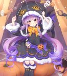  1girl blush elf halloween hat highres kyouka_(princess_connect!) long_hair looking_at_viewer pointy_ears princess_connect! purple_eyes shimon_(31426784) trick_or_treat twintails yellow_eyes 