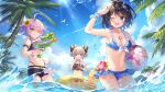  antenna_hair armpits ball bangs bare_shoulders beach beachball belt benghuai_xueyuan bikini bird black_bikini black_shorts blue_bikini blue_eyes blue_hair blue_sky breasts bronya_zaychik brown_bikini cleavage cloud cloudy_sky eating flower flower_bikini food frilled_bikini frills grey_eyes grey_hair hair_between_eyes hair_flower hair_ornament hair_over_one_eye highres holding holding_food honkai_(series) honkai_impact_3rd ice_cream innertube multicolored_hair official_art one_eye_closed open_mouth palm_tree purple_hair seagull seele_vollerei shorts sin_mal sky smile soaking_feet summer sunflower_hair_ornament swimsuit tattoo tree two-tone_hair water water_gun yellow_eyes 