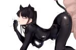 animal_ears black_hair bodysuit catgirl komi-san_wa_komyushou_desu komi_shouko long_hair mamimi_(mamamimi) polychromatic sex tail white 