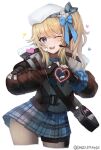  1girl beret blonde_hair blue_eyes blush dano girls&#039;_frontline girls&#039;_frontline_2:_exilium hat heart heart_hands medium_hair side_ponytail sidelocks smile solo vepley_(girls&#039;_frontline_2) 