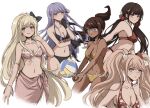  5girls :d :o asahina_aoi bangs bikini black_bikini black_bow black_gloves black_ribbon blonde_hair blue_eyes blush bow braid breasts brown_hair celestia_ludenberg cleavage collarbone commentary criis-chan cropped_legs danganronpa:_trigger_happy_havoc danganronpa_(series) danganronpa_2:_goodbye_despair danganronpa_s:_ultimate_summer_camp danganronpa_v3:_killing_harmony dark_skin enoshima_junko eyebrows_visible_through_hair front-tie_bikini front-tie_top gloves hair_bow hair_ornament hair_ribbon hair_scrunchie hair_up hairclip harukawa_maki ikusaba_mukuro index_finger_raised kirigiri_kyouko large_breasts long_hair looking_at_viewer looking_to_the_side low_twintails medium_breasts mole mole_under_eye multiple_girls navel official_alternate_costume open_mouth orange_bikini pink_bikini purple_eyes purple_hair red_bow red_nails red_scrunchie ribbon sarong scrunchie short_hair side-tie_bikini sideboob simple_background sketch smile sport stomach swimsuit thinking twintails twitter_username upper_body upper_teeth very_long_hair volleyball white_background white_bow 