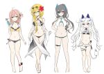  &gt;:) 4girls bangs bare_arms bare_legs bare_shoulders barefoot bikini black-framed_eyewear black_bikini black_hair blush braid breasts character_request cleavage closed_mouth collarbone crazy_straw criss-cross_halter crossed_legs cup drinking_glass drinking_straw eyebrows_visible_through_hair eyepatch eyewear_on_head flower frilled_bikini frills hair_between_eyes hair_flower hair_ornament hair_over_shoulder halterneck hand_up hands_on_hips headgear hibiscus highleg highleg_bikini holding holding_cup indie_virtual_youtuber medium_breasts mismatched_bikini multiple_girls navel official_art padko parted_lips ponytail red_eyes red_flower shiodome_oji simple_background single_braid smile standing sunglasses swimsuit tail twintails v-shaped_eyebrows virtual_youtuber white_background white_bikini white_hair yellow_bikini 