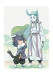  2boys animal_ears aqua_eyes aqua_hair aqua_horns child choker closed_eyes eyebrows_visible_through_hair fengxi_(the_legend_of_luoxiaohei) full_body leaf long_hair long_sleeves multiple_boys plant pointy_ears purple_hair rkp rope smile standing tail the_legend_of_luo_xiaohei xuhuai_(the_legend_of_luoxiaohei) younger 