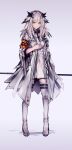  1girl absurdres arknights armband artist_request boots character_name chinese_commentary coat commentary dress full_body highres long_hair looking_at_viewer owl_ears ptilopsis_(arknights) rhine_lab_logo solo thigh_boots thighhighs white_coat white_dress white_footwear white_hair yellow_eyes 
