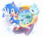 1boy :d animal_nose furry gloves green_eyes jewelry middle_w neru_(neruneruru) open_mouth ring shoes smile sneakers sonic_(series) sonic_colors sonic_the_hedgehog w white_gloves wisp_(sonic) 