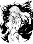  1girl artemis_(fate) bare_arms bracelet breasts breasts_apart dress fate/grand_order fate_(series) greyscale hair_between_eyes jewelry jitsu_shizu long_hair looking_at_viewer medium_breasts monochrome smile solo upper_body 