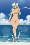  beach bleach breasts green_hair grey_eyes highres large_breasts navel nelliel_tu_odelschwanck nipples nude water 