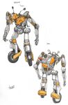  character_sheet from_above highres kasahara_tetsurou mecha multiple_views no_humans official_art open_hands rideback science_fiction standing wheel white_background 