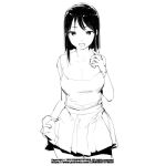  1girl breasts cleavage copyright dated ejami english_text greyscale looking_at_viewer medium_hair monochrome open_mouth original simple_background sketch skirt solo teeth white_background 