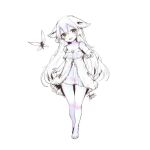  1girl animal_ears barefoot character_request dated dress ejami feet long_hair looking_at_viewer monochrome open_mouth signature simple_background white_background 
