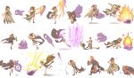  1boy 1girl action arm_support arm_up armor arms_up attack black_cape boots breastplate brown_hair cape chasing creature delthea_(fire_emblem) dress explosion facing_away fire fire_emblem fire_emblem_echoes:_shadows_of_valentia fireball fleeing floating futabaaf jumping long_hair looking_at_another looking_back luthier_(fire_emblem) magic multiple_views ponytail profile red_hair robe shorts sigh simple_background sitting sparkle squatting standing standing_on_one_leg tearing_up tears trembling white_background 