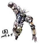  atlas_gundam clenched_hand dated green_eyes gundam gundam_thunderbolt highres looking_ahead mecha mobile_suit no_humans ohtagaki_yasuo open_hand science_fiction solo v-fin white_background 