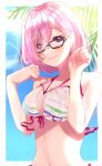  1girl blush fate/grand_order fate_(series) glasses highres mash_kyrielight pink_hair purple_eyes short_hair swimsuit swimsuit_of_perpetual_summer_ver.02 yura_458 