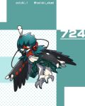  alternate_color artist_name bird cable closed_mouth clothed_pokemon clothes_around_waist commentary_request decidueye enishi_(menkura-rin10) full_body gen_7_pokemon headphones highres looking_at_viewer number owl pokedex_number pokemon pokemon_(creature) shiny_pokemon solo talons twitter_username 