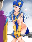  ... 1boy 1girl blue_hair blue_headwear blue_tabard blush breast_squeeze breasts covering covering_crotch dragon_quest dragon_quest_iii embarrassed gloves holding holding_staff holding_weapon large_breasts leaning_forward long_hair looking_away looking_to_the_side mitre naked_tabard priest_(dq3) red_eyes sideways_glance solo_focus spoken_blush spoken_ellipsis staff tabard tabard_tug tsukimoto_kizuki weapon yellow_gloves 
