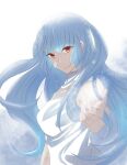  1girl bangs blue_hair breasts dress eyebrows_visible_through_hair kula_diamond long_hair looking_at_viewer purple_eyes simple_background small_breasts snowflakes the_king_of_fighters turtleneck white_background white_dress zdenka_02 