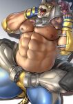  2boys abs animal_ears animal_head ass_visible_through_thighs bara bare_pectorals bulge dark-skinned_male dark_skin footjob furry jaguar_boy jaguar_ears jaguar_tail king_(tekken) large_pectorals luchador male_focus mennsuke multiple_boys muscular muscular_male navel nipples pectorals solo_focus stomach sweat tail tekken thick_thighs thighs wrestling wrestling_outfit yaoi 