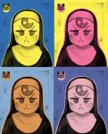  1girl :&lt; andy_warhol closed_mouth diva_(hyxpk) habit limited_palette little_nun_(diva) looking_at_viewer multiple_views nun parody pop_art style_parody upper_body v-shaped_eyebrows veil 