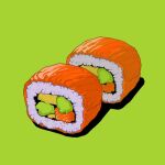  food food_focus green_background makizushi minillustration no_humans original rice shadow simple_background sushi 