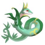  closed_mouth curled_tail full_body gen_5_pokemon highres leaf nashimochi_4 no_humans pokemon pokemon_(creature) red_eyes serperior simple_background snake solo white_background 
