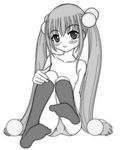  bad_anatomy greyscale hair_bobbles hair_ornament isaji_(issa-g) kodomo_no_jikan kokonoe_rin long_hair monochrome panties sitting socks solo topless twintails underwear underwear_only 