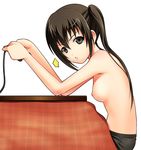  40010prototype breasts kotatsu long_hair minami-ke minami_kana nipples playing_games small_breasts solo table topless twintails upper_body 