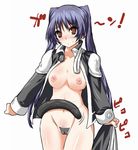  animal_ears artist_request blush bottomless breasts brown_eyes d.gray-man large_breasts lenalee_lee long_hair maebari no_bra no_panties open_clothes open_shirt pubic_hair purple_hair shirt solo tail twintails 