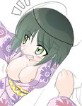  aizawa_sakuya blush breasts green_eyes hair_ornament hairclip hayate_no_gotoku! ikebata_homura japanese_clothes kimono large_breasts nipple_slip nipples open_clothes short_hair silver_hair solo yukata 