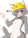  1other animal_ear_fluff animal_ears blush cat_ears cat_nose cat_tail commentary eyebrows_visible_through_hair fang fewer_digits flat_chest furry genba_neko grey_eyes grey_fur grey_hair hair_between_eyes hardhat helmet highres horokusa_(korai) looking_at_viewer medium_hair nude open_mouth original out-of-frame_censoring sidelocks simple_background slit_pupils solo tail two-tone_fur upper_body whiskers white_background white_fur 