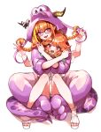  2girls animal_costume blonde_hair braid dragon_costume dragon_girl dragon_horns dragon_tail fangs gradient_hair hololive hololive_english horns hug kiryu_coco legs long_hair looking_at_viewer mamaloni middle_finger multicolored_hair multiple_girls navel official_alternate_costume open_mouth orange_hair pajamas pointy_ears purple_eyes simple_background smile streaked_hair tail takanashi_kiara twin_braids two-tone_hair virtual_youtuber white_background 