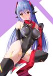  1girl android breasts daive highres joints large_breasts long_hair poppi_(xenoblade) poppi_qtpi_(xenoblade) purple_hair robot_ears robot_joints scarf solo thighhighs xenoblade_chronicles_(series) xenoblade_chronicles_2 yellow_eyes 