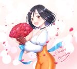  1girl black_hair bodysuit breasts brown_eyes choker final_fantasy final_fantasy_ix flower garnet_til_alexandros_xvii gloves jewelry looking_at_viewer necklace open_mouth orange_bodysuit short_hair smile solo yuki56 