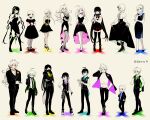  6+boys 6+girls absurdres ahoge akamatsu_kaede alternate_costume amami_rantarou antenna_hair bangs bare_shoulders black_bow black_footwear black_hair black_neckwear black_pants black_ribbon black_skirt black_vest blue_eyes blue_flower blue_neckwear boots bow breasts butterfly_hair_ornament chabashira_tenko checkered cleavage collarbone danganronpa_(series) danganronpa_v3:_killing_harmony dress flower fur_trim glasses gokuhara_gonta green_eyes green_flower green_neckwear hair_ornament hair_ribbon hand_on_hip harukawa_maki high_heels highres holding holding_hair hoshi_ryouma iruma_miu jacket keebo knee_boots long_hair long_skirt looking_at_viewer mask medium_breasts momota_kaito mouth_mask multicolored_neckwear multiple_boys multiple_girls musical_note musical_note_print necktie open_clothes open_jacket ouma_kokichi overine19 pants pink_flower puffy_short_sleeves puffy_sleeves red_flower ribbon saihara_shuuichi shinguuji_korekiyo shirogane_tsumugi shirt short_hair short_sleeves simple_background skirt smile thighhighs toujou_kirumi vest white_hair yonaga_angie yumeno_himiko zettai_ryouiki 