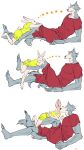  1boy 1girl absurdres animal_ears beastars blush bunny_ears bunny_tail cheek_kiss couple full-face_blush furry furry_with_furry haru_(beastars) heart highres kiss legoshi miizzeee rabbit_girl reclining sequential simple_background sitting size_difference tail wolf_boy 