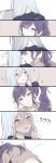  !? 2girls ? bangs blue_eyes blush character_request closed_mouth copyright_request eyebrows_visible_through_hair heart highres licking multiple_girls neck_licking parted_bangs purple_eyes purple_hair shain sweat yuri 