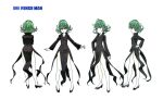  1girl character_sheet colored_skin copyright_name green_hair highres multiple_views official_art one-punch_man pelvic_curtain production_art scan scan_artifacts tatsumaki white_skin zip_available 
