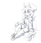  1girl animal_ears beanie beer_hsk ears_through_headwear greyscale hat horse_ears horse_girl horse_tail jacket monochrome nakayama_festa_(umamusume) shoes shorts sketch sneakers solo tail umamusume 