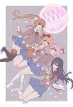  4girls beige_sweater black_legwear blazer blue_skirt bow brown_hair doki_doki_literature_club english_commentary green_eyes grey_jacket hair_bow hair_ornament hairclip highres jacket long_hair lucidsky monika_(doki_doki_literature_club) multiple_girls natsuki_(doki_doki_literature_club) orange_vest over-kneehighs pink_eyes pink_hair ponytail purple_eyes purple_hair red_bow ribbon sayori_(doki_doki_literature_club) school_uniform skirt thighhighs twintails vest white_bow white_ribbon yuri_(doki_doki_literature_club) 