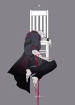  1boy artist_name barefoot bleeding blood blood_on_arm chair coat dated devil_may_cry_(series) devil_may_cry_4 dmc_pa full_body grey_background hooded_coat male_focus nero_(devil_may_cry) short_hair signature simple_background solo star_(symbol) white_hair wristband 