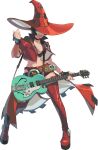  1girl absurdres arc_system_works belt belt_buckle bespectacled black_choker black_hair blue_eyes boots breasts buckle choker cleavage cropped_jacket electric_guitar fingernails full_body glasses grin guilty_gear guilty_gear_strive guitar hat hat_over_one_eye highres holding holding_instrument i-no instrument jacket large_breasts lips lipstick loose_belt makeup mole mole_above_mouth navel official_art partially_unbuttoned platform_boots red_footwear red_headwear red_jacket red_shorts rimless_eyewear short_hair short_shorts shorts showgirl_skirt smile solo standing strap thigh_boots thighhighs transparent_background witch_hat 