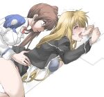  2girls blonde_hair breasts brown_hair couple elf_(stroll_in_the_woods) fate_testarossa groping implied_futanari long_hair looking_at_another lyrical_nanoha mahou_shoujo_lyrical_nanoha mahou_shoujo_lyrical_nanoha_strikers moaning multiple_girls open_mouth purple_eyes red_eyes side_ponytail simple_background skirt takamachi_nanoha tsab_air_military_uniform tsab_executive_military_uniform white_background yuri 