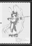  archery bow_(weapon) breasts cleavage comic final_fantasy final_fantasy_xii fran greyscale highres medium_breasts monochrome navel revealing_clothes shigunyan solo viera weapon 