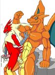  &lt;3 abs anal anal_penetration anthro biceps big_muscles blaziken charizard claws cum cum_in_ass cum_inside dark-moltres erection fangs gay grin horn male masturbation muscles nintendo pecs penetration penis plain_background pok&#233;mon pokemon scar video_games white_background 