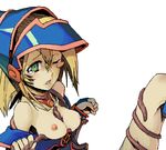  bare_shoulders black_magician_girl blonde_hair breasts dark_magician_girl duel_monster green_eyes long_hair lowres monster_(yugioh) nipples no_bra open_mouth simple_background solo tears teeth tentacle thigh thighs yu-gi-oh! yuu-gi-ou_duel_monsters 