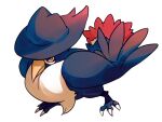  asada_hachi banned_artist bird closed_mouth commentary full_body gen_4_pokemon honchkrow looking_at_viewer pokemon pokemon_(creature) red_eyes simple_background solo standing talons twitter_username watermark white_background 