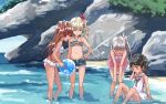  4girls ball beachball bikini black_hair blonde_hair blue_shorts blush bow brown_hair closed_eyes denim denim_shorts dress grecale_(kancolle) green_eyes hair_bow holding holding_ball holding_beachball jewelry kantai_collection libeccio_(kancolle) long_hair maestrale_(kancolle) matsutani multiple_girls neckerchief necklace one-piece_swimsuit one_side_up open_mouth pink_bow pink_swimsuit polka_dot polka_dot_swimsuit rock sailor_collar sailor_dress scirocco_(kancolle) shore short_hair shorts silver_hair sleeveless sleeveless_dress swimsuit twintails wet wet_clothes wet_dress white_bikini white_dress white_sailor_collar 